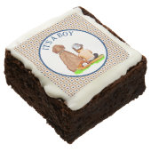 Baby Boy and Dog Baseball Themed Baby Shower Brownie (Angled)