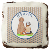 Baby Boy and Dog Baseball Themed Baby Shower Brownie (Front)
