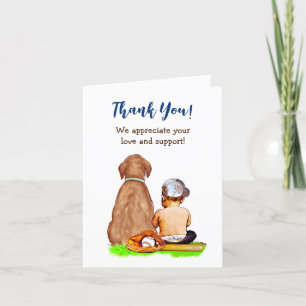 Baby Boy and Dog Baseball Themed Baby Shower  Letterpress Thank You Card