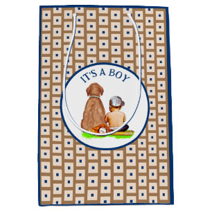 Baby Boy and Dog Baseball Themed Baby Shower Medium Gift Bag