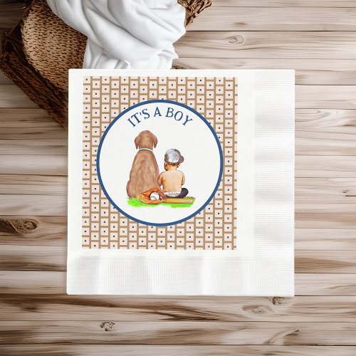 Baby Boy and Dog Baseball Themed Baby Shower Napkins