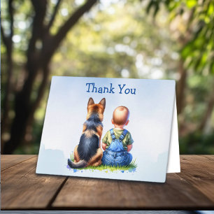 Baby Boy and German Shepherd Baby Shower Thanks Card
