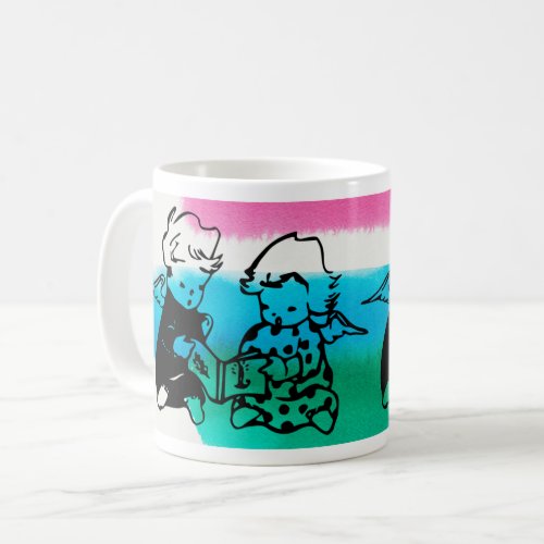 Baby Boy and Girl Angels Reading Book Coffee Mug