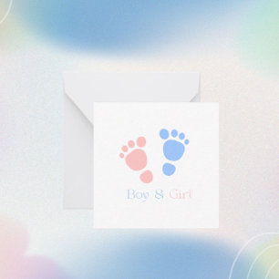 Baby Boy and Girl Footprints Twins Baby Shower Note Card