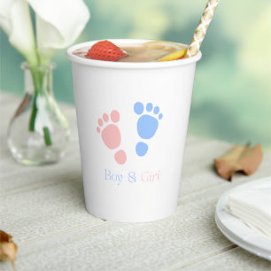 Baby Boy and Girl Footprints Twins Baby Shower Paper Cups