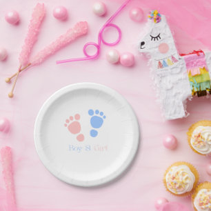 Baby Boy and Girl Footprints Twins Baby Shower Paper Plates