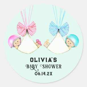 Baby Boy and Girl Twins Classic Round Sticker