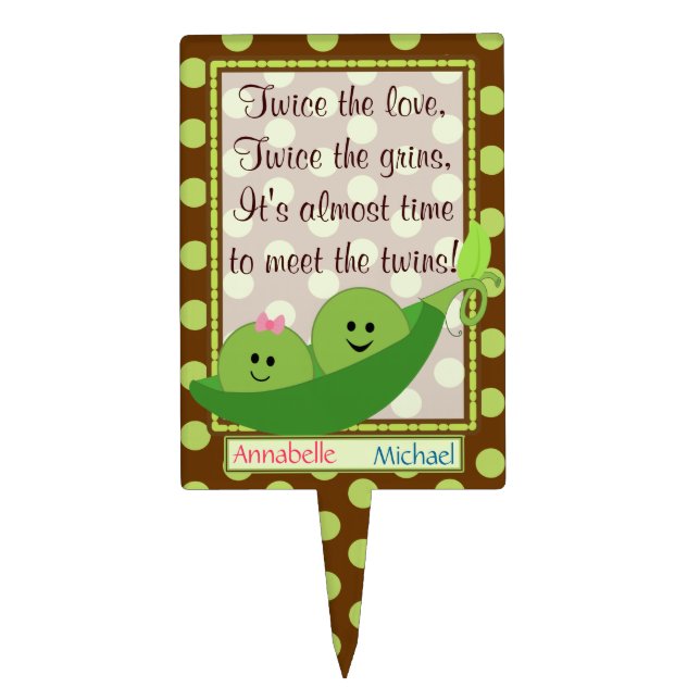 Baby Boy and Girl Twins Peas in a Pod Cake Pick (Front)