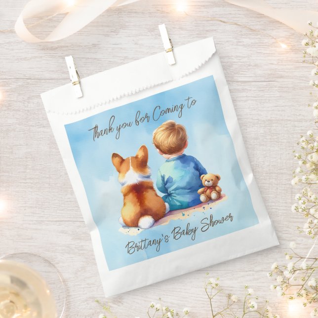 Baby Boy and his Corgi Puppy Baby Shower Favor Bag (Clipped)