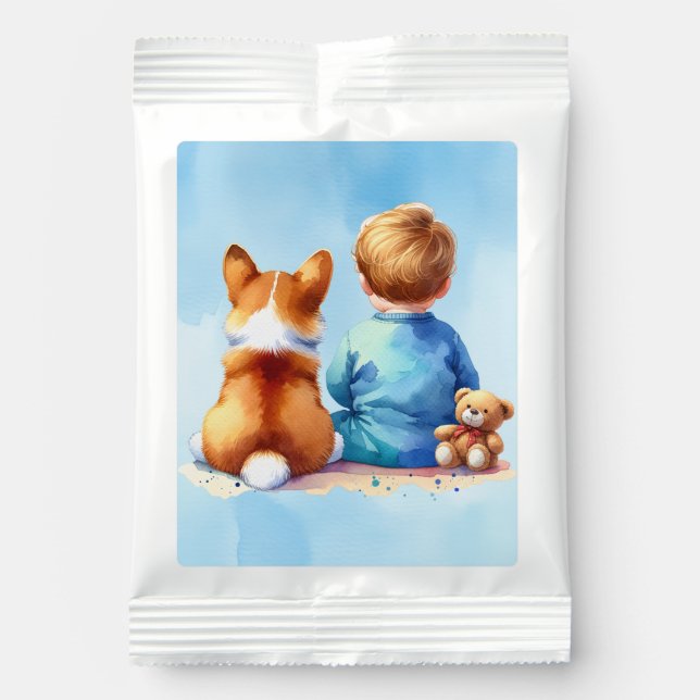 Baby Boy and his Corgi Puppy Baby Shower Hot Chocolate Drink Mix (Front)