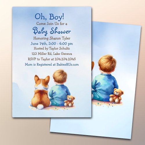 Baby Boy and his Corgi Puppy Baby Shower Invitation