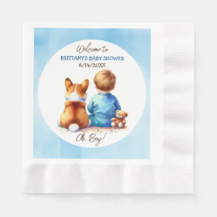 Baby Boy and his Corgi Puppy Baby Shower Napkins
