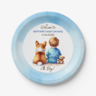 Baby Boy and his Corgi Puppy Baby Shower Paper Plates