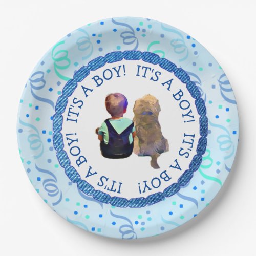 Baby Boy and His Dog Its a Boy Baby Shower Paper Plates