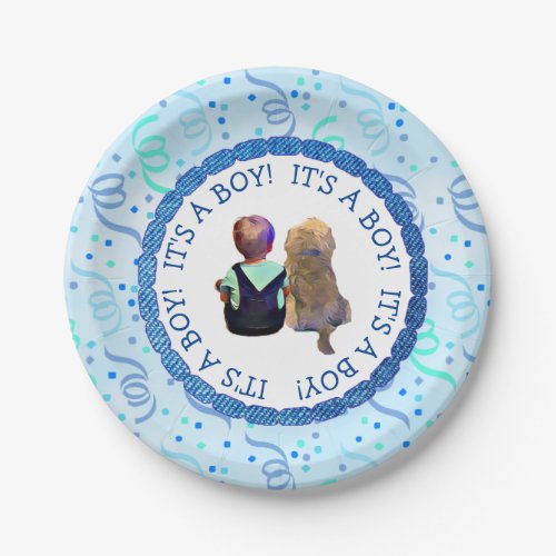 Baby Boy and His Dog Its a Boy Baby Shower Paper Plates