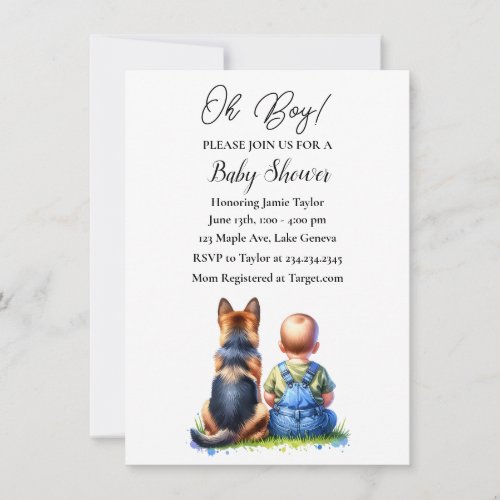 Baby Boy and His German Shepherd Puppy Baby Shower Invitation