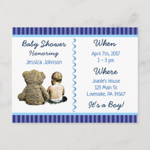Baby Boy and Teddy Bear Baby Shower Invitation Postcard