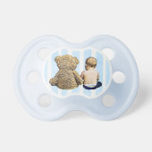 Baby Boy and Teddy Bear Blue Striped Pacifier (Front)