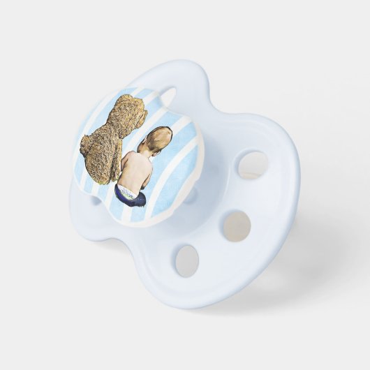Baby Boy and Teddy Bear Blue Striped Pacifier (Front Right)