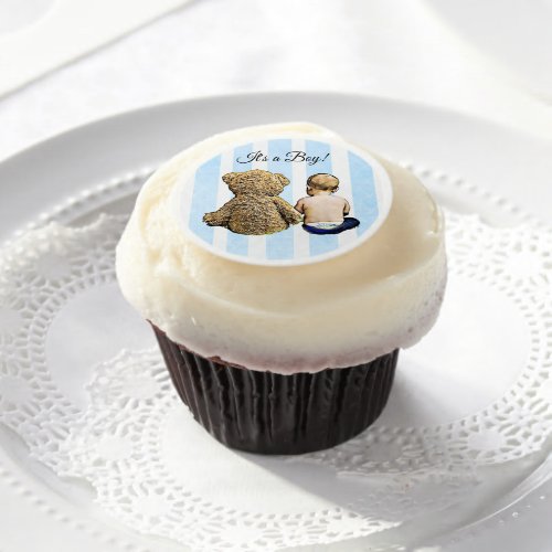 Baby Boy and Teddy Bear Edible Cupcake Topper Edible Frosting Rounds