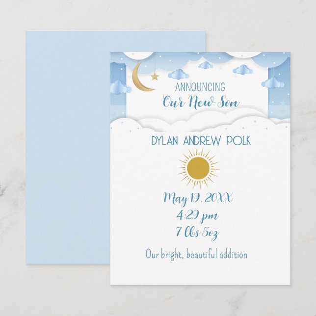 Baby Boy Announcement Flat Note Card (Front/Back)