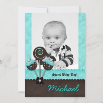 Baby Boy Announcement Invite Cake Pops Blue V by BabyDelights at Zazzle