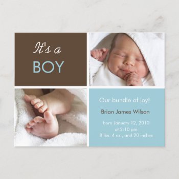 Baby Boy Announcement Postcards by maternity_tees at Zazzle