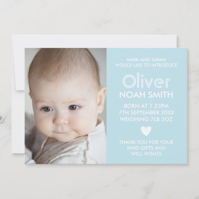 Baby boy announcement/thank you card (Front)