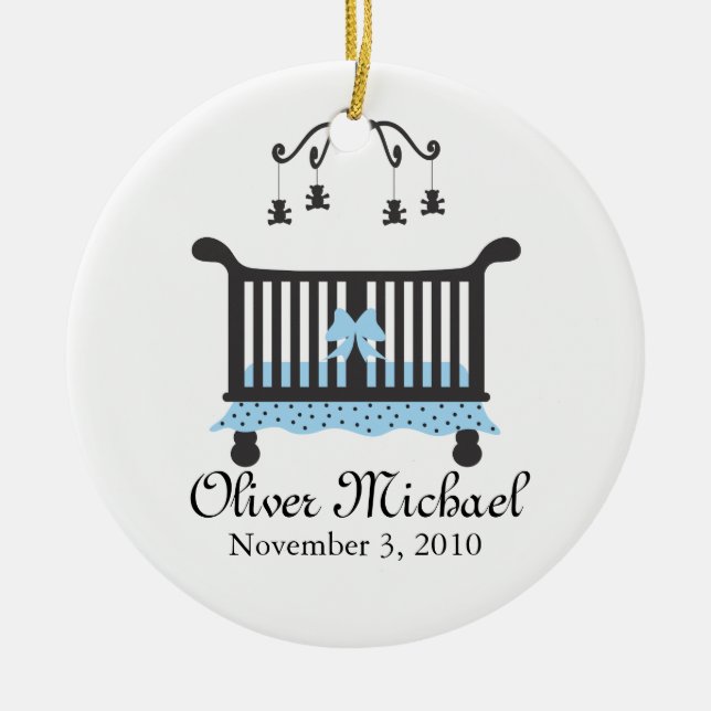 Baby Boy Announcement with Birth Date Ceramic Ornament (Front)