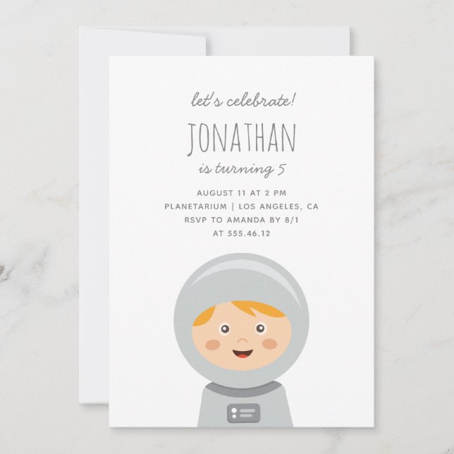 Baby boy astronaut. Kids space birthday party Invitation (Front)