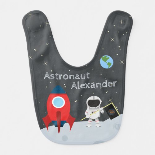 Baby Boy Astronaut on Moon First Name Space Baby Bib