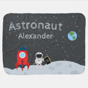 Baby Boy Astronaut on Moon, First Name Space Baby Blanket