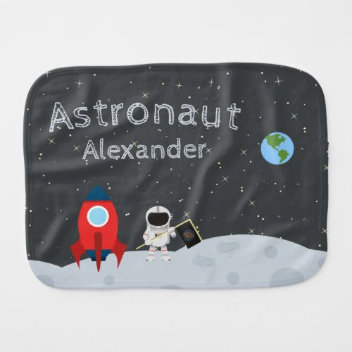 Baby Boy Astronaut on Moon First Name Space Baby Burp Cloth