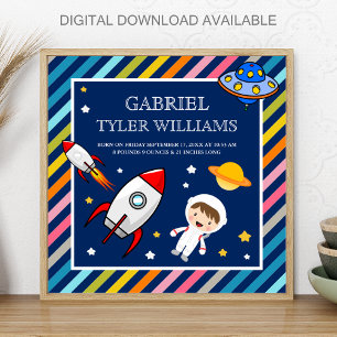 Baby Boy Astronaut Outer Space Rocket Birth Stats Poster