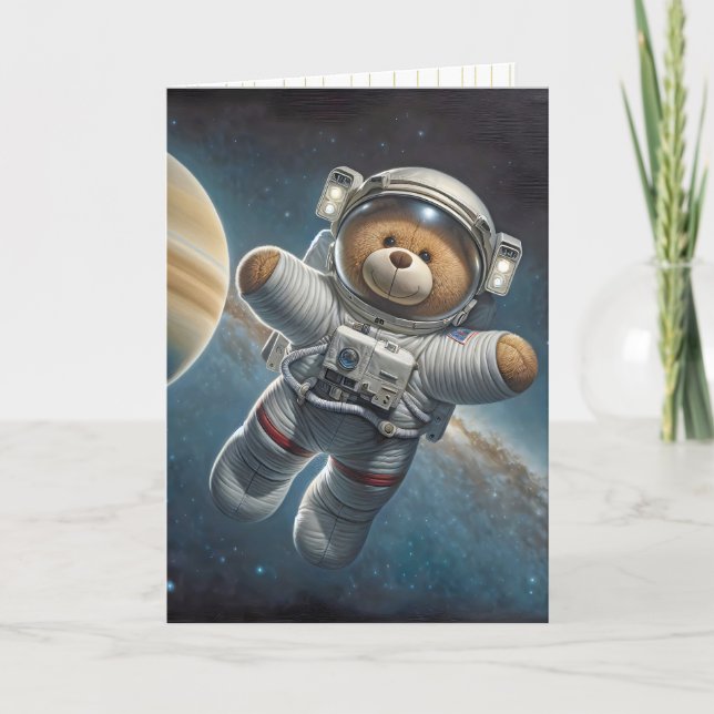 Baby Boy Astronaut Teddy Bear Card (Front)