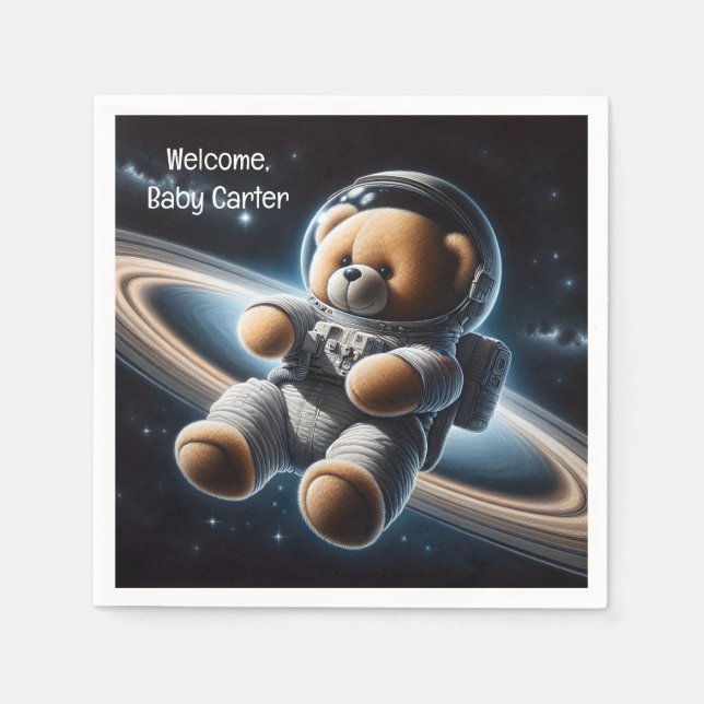 Baby Boy Astronaut Teddy Bear Napkins (Front)