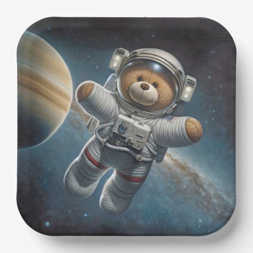 Baby Boy Astronaut Teddy Bear Paper Plates