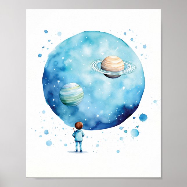 Baby Boy Astronaut Watercolor Poster (Front)