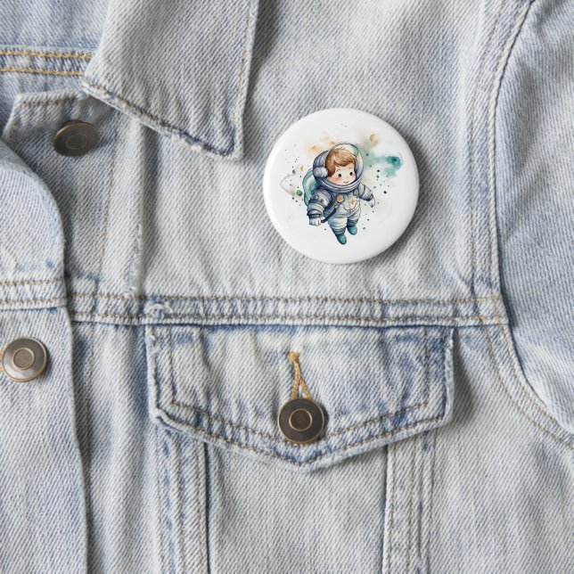 Baby Boy Astronaut  Watercolor Sticker Button (In Situ)