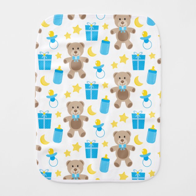 Baby Boy Baby Burp Cloth with Teddy Bears (Front)