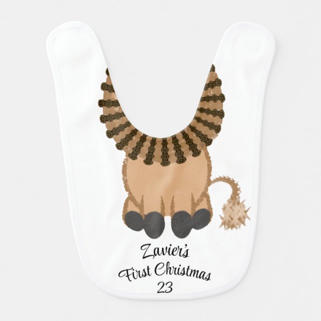 Baby Boy Baby Girl First Christmas Cartoon Lion Baby Bib (Front)