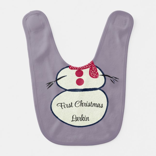 Baby Boy Baby Girl First Christmas Snowman Scarf Bib (Front)