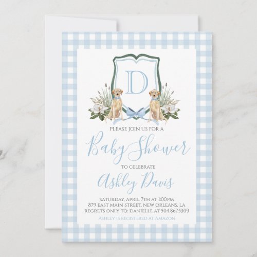 Baby Boy Baby Shower Preppy Dog Southern Gingham Invitation