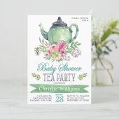 Baby Boy Baby Shower Tea Party Floral Watercolor Invitation (Standing Front)