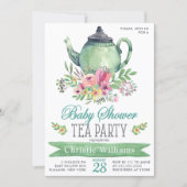 Baby Boy Baby Shower Tea Party Floral Watercolor Invitation (Front)