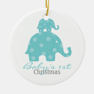 Baby boy baby's first christmas - elephants ceramic ornament