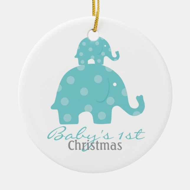 Baby boy baby's first christmas - elephants ceramic ornament (Front)