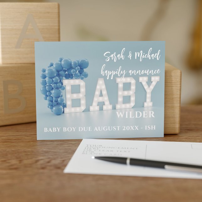 Baby Boy Balloon Pregnancy Announcement Postcard (Creator Uploaded)
