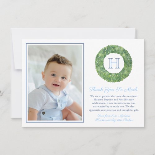 Baby Boy Baptism Birthday Smart Monogram Thank You Card