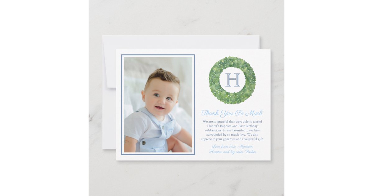 Baby Boy Baptism Birthday Smart Monogram Thank You Card Zazzle Com Baby Boy Baptism Birthday Smart Monogram Thank You Card Zazzle Com